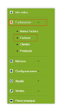 Una vez dentro de la Plataforma, ve a la pestaña FACTURACIÓN y selecciona FACTURAS