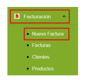 Ir al menú Facturación y posterior dar click en Nueva Factura