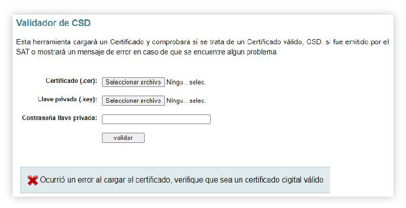 SI nos marca algún error debemos verificar si no han caducado ó estemos subiendo un “FIEL”, con este ultimo no es posible realizar CFDIs