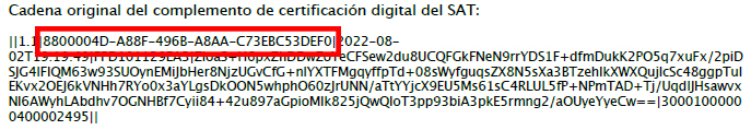 Ejemplo de UUID en la cadena de una Factura